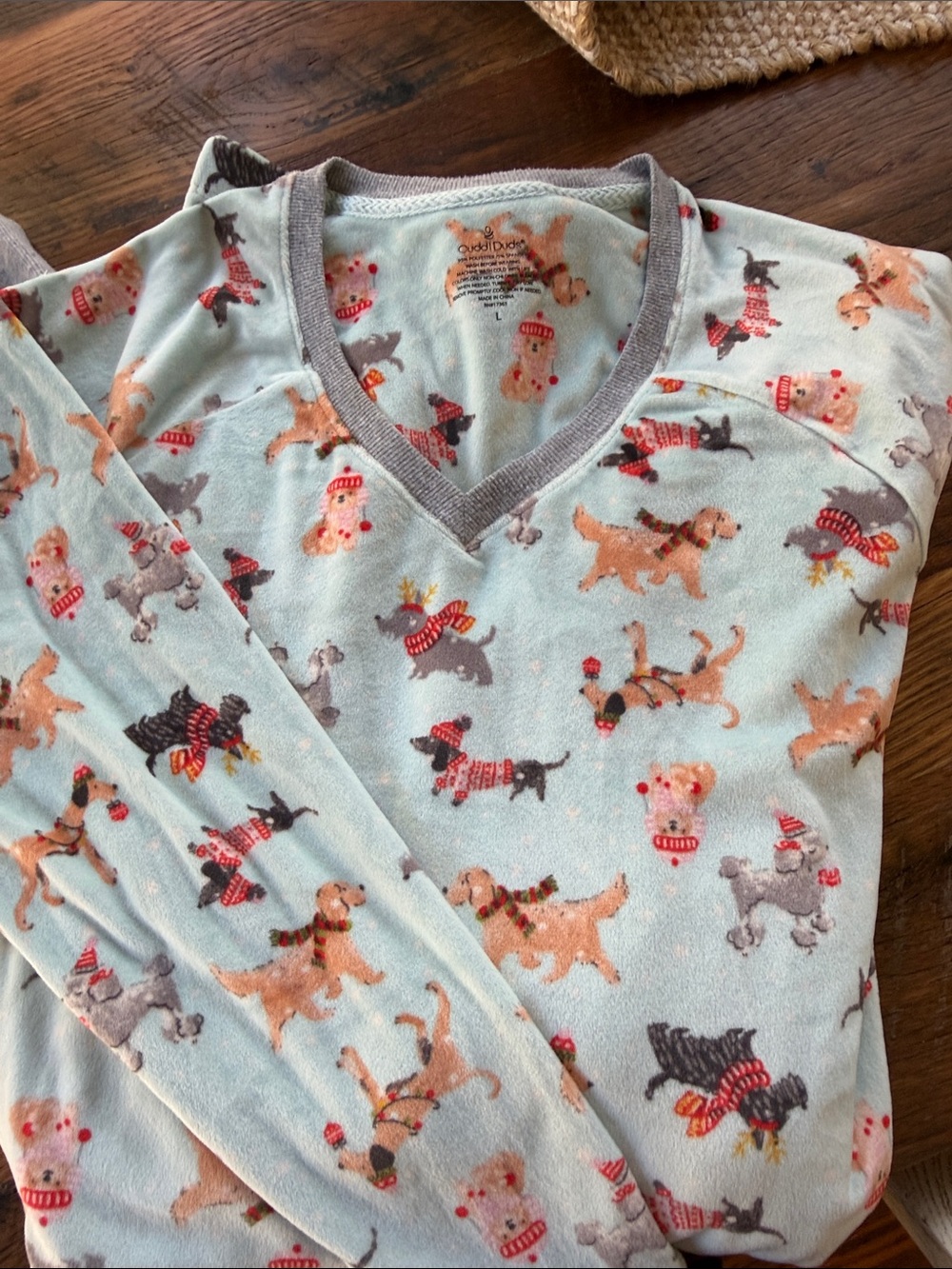 Women’s Light Blue Fleece Pajama set with Puppy Print